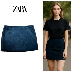 Zara dark blue navy velvet miniskirt holiday edition Sz L NWOT night out party